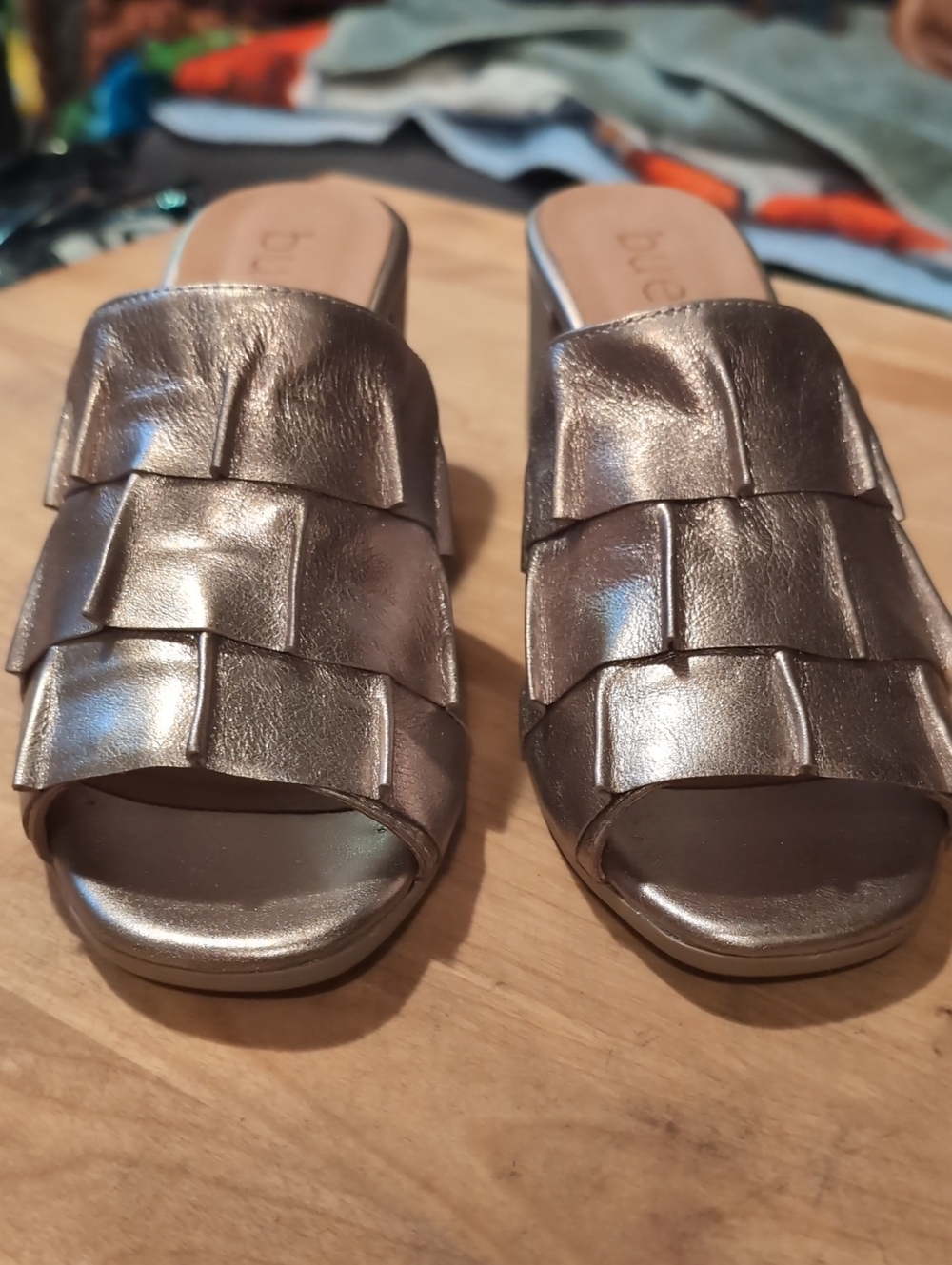 Bueno Metallic Gold Layered Slide Mules